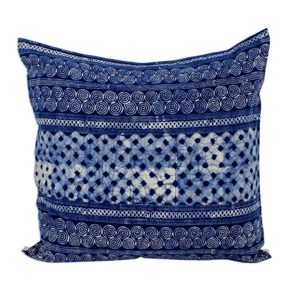 Square Modern Indigo Batik Patterned Indigo Cotton Cushion Cover