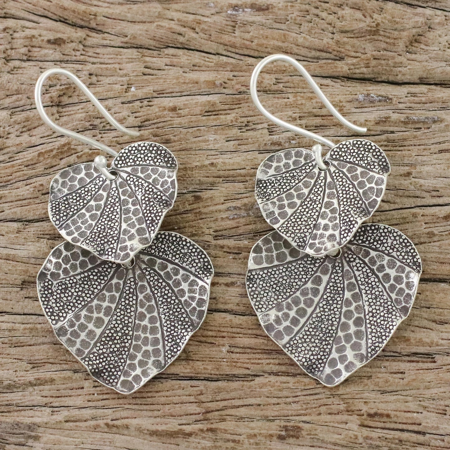 Lotus Garden Lotus Leaf Karen Hill Tribe Silver 950 Dangle Earrings