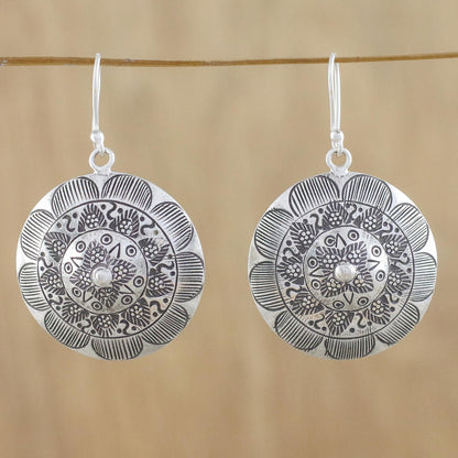 Lanna Welcome Round Floral Motif Earrings in 950 Hill Tribe Silver