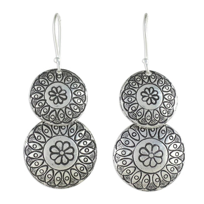 La Na Flowers Floral Karen Silver Dangle Earrings from Thailand