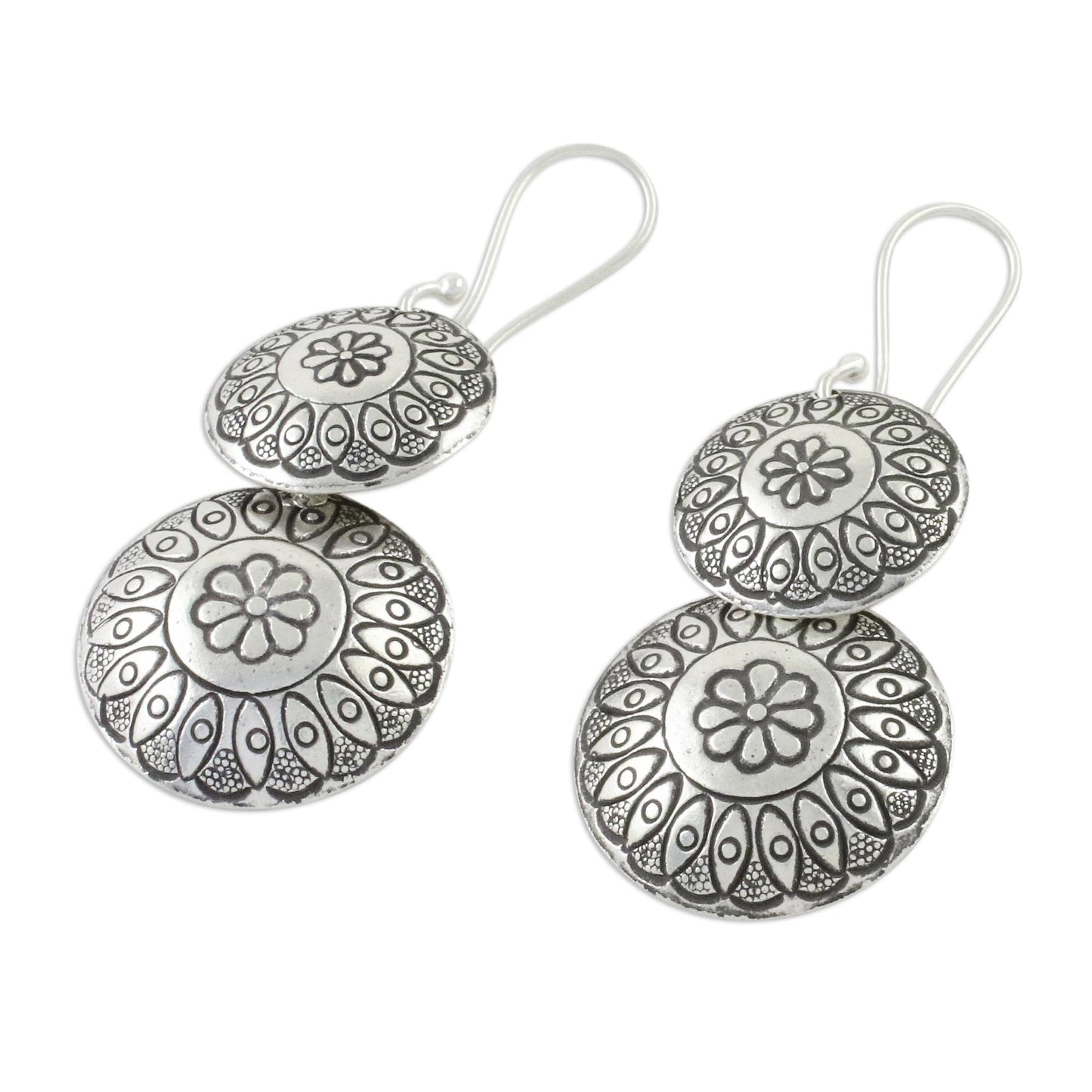 La Na Flowers Floral Karen Silver Dangle Earrings from Thailand