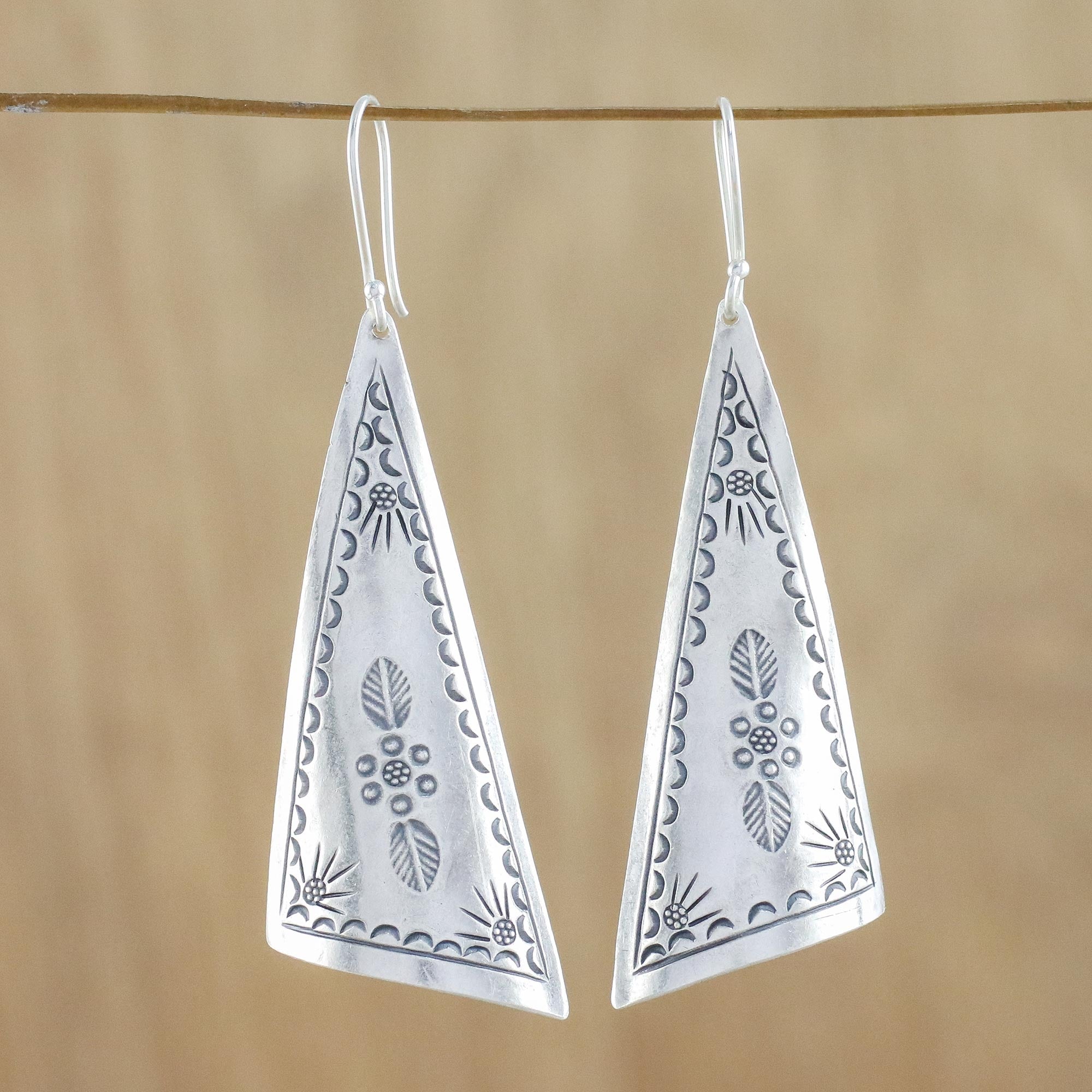 Exotic Triangles Triangular Karen Silver Dangle Earrings from Thailand ...