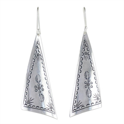 Exotic Triangles Triangular Karen Silver Dangle Earrings from Thailand