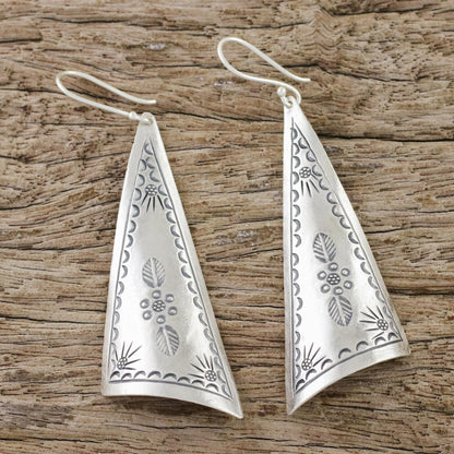 Exotic Triangles Triangular Karen Silver Dangle Earrings from Thailand