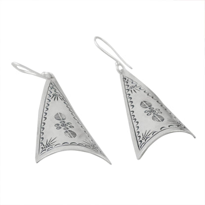 Exotic Triangles Triangular Karen Silver Dangle Earrings from Thailand