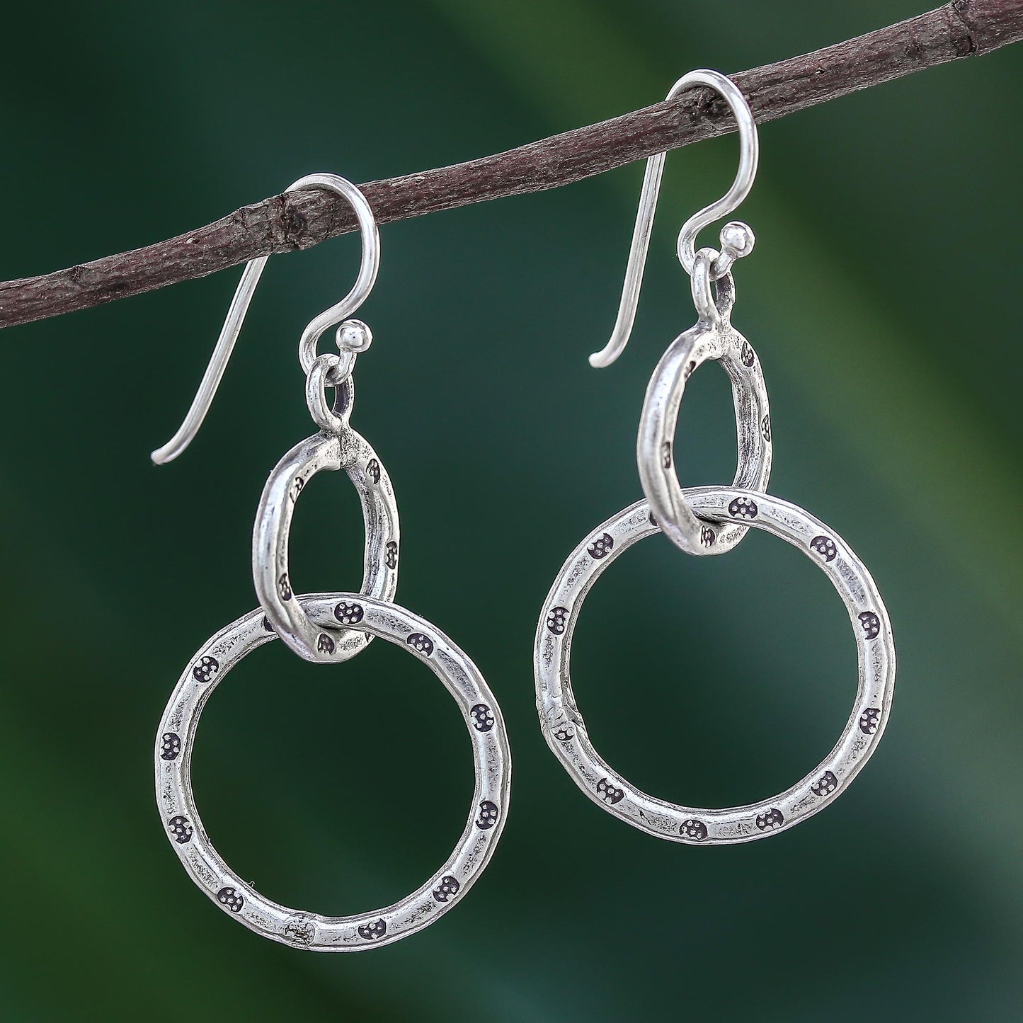 Dainty Links Stamped Sterling Silver Dangle Earrings from Thailand