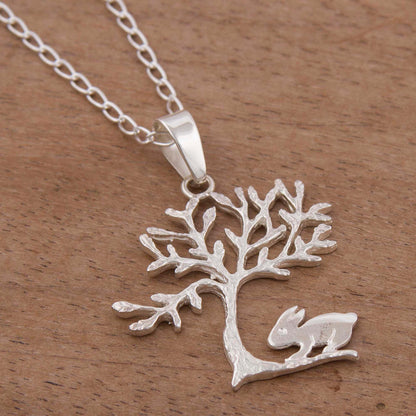 Rabbit Under a Tree Rabbit and Tree Sterling Silver Pendant Necklace from Peru