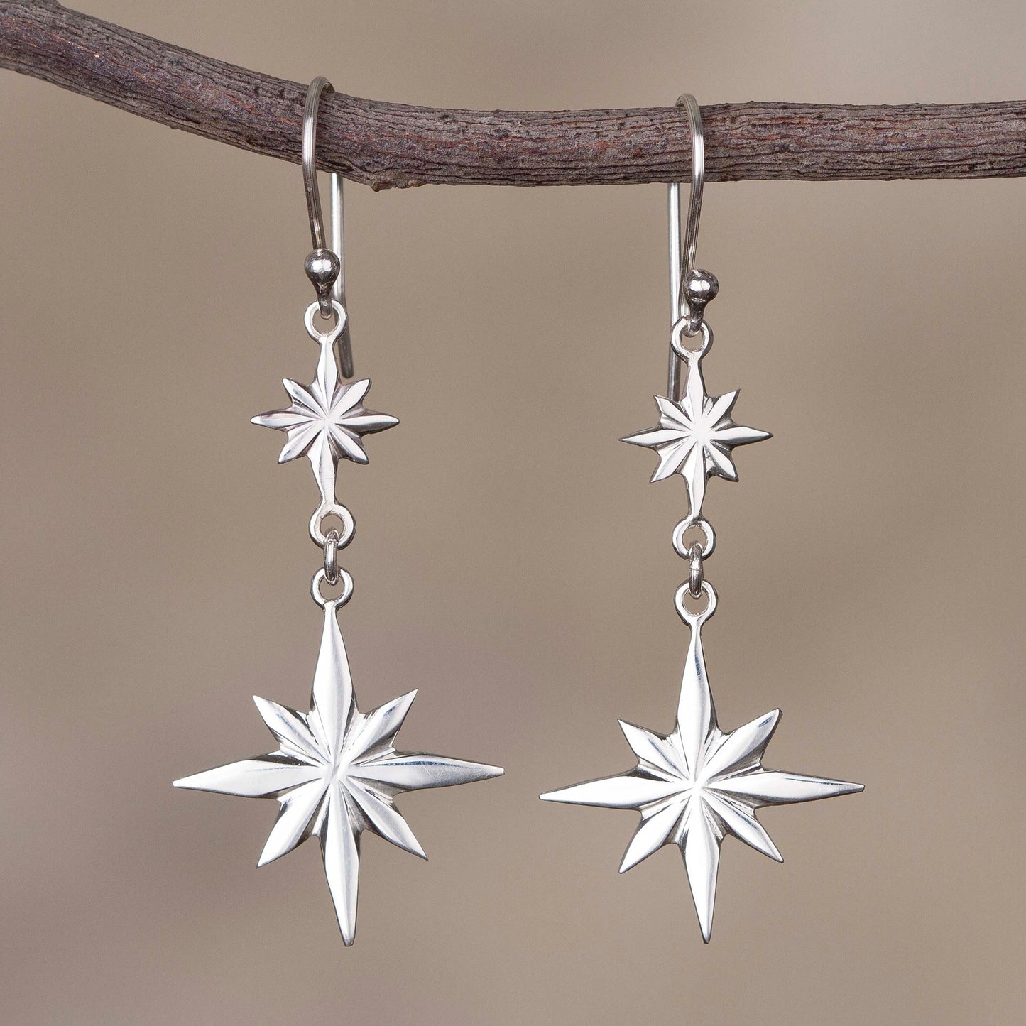 Beauty of the Cosmos Star-Themed Sterling Silver Dangle Earrings form Peru