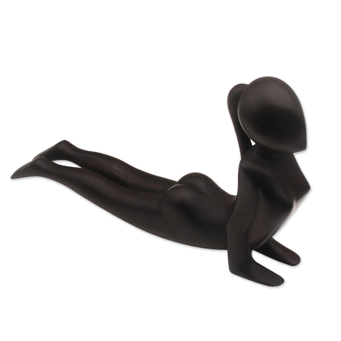 Cobra Yoga Signed Wood Statuette of Yoga Cobra Pose in Black