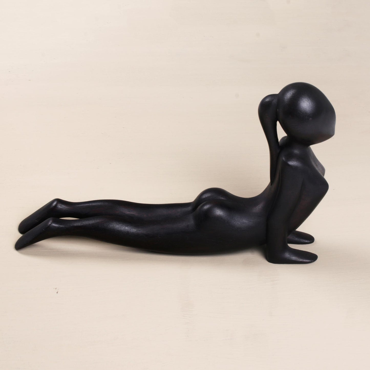 Cobra Yoga Signed Wood Statuette of Yoga Cobra Pose in Black