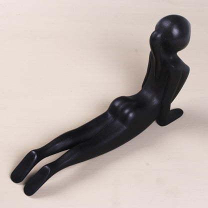 Cobra Yoga Signed Wood Statuette of Yoga Cobra Pose in Black