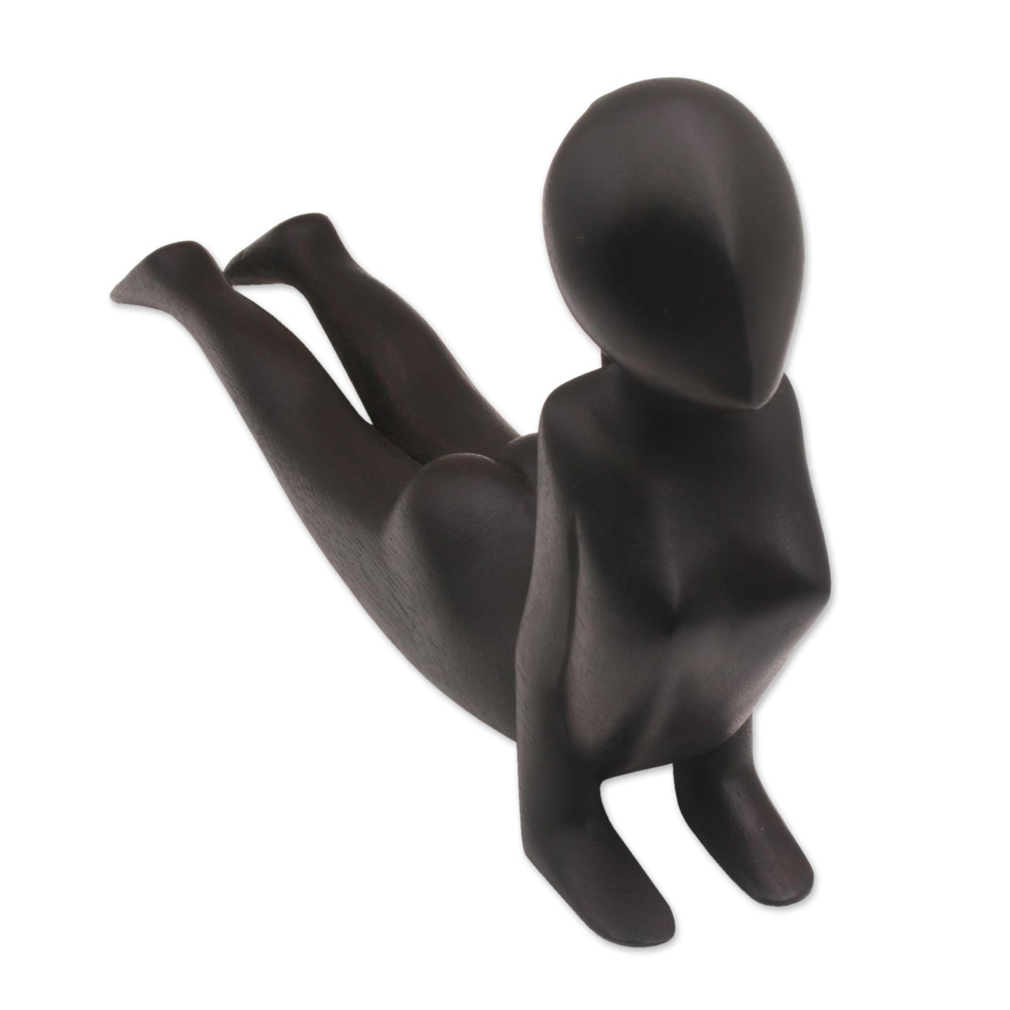 Cobra Yoga Signed Wood Statuette of Yoga Cobra Pose in Black