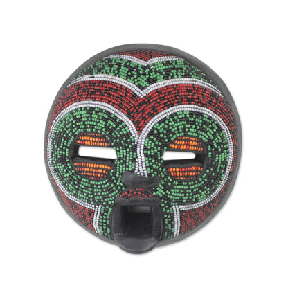 Tired Eyes African Wood Mask Beaded with Recycled Glass from Ghana