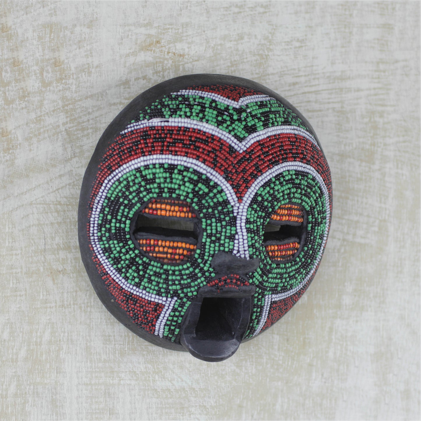 Tired Eyes African Wood Mask Beaded with Recycled Glass from Ghana