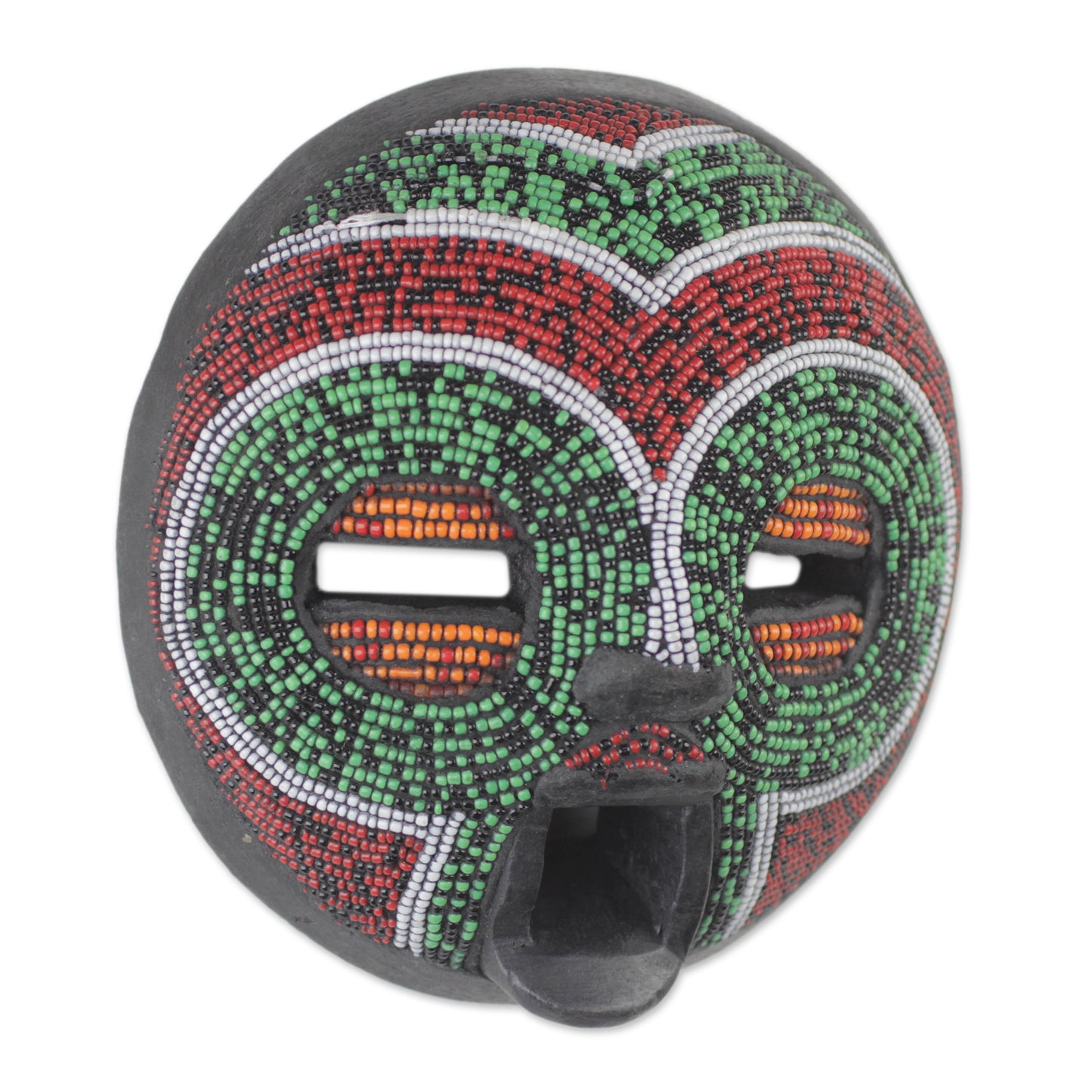 Tired Eyes African Wood Mask Beaded with Recycled Glass from Ghana