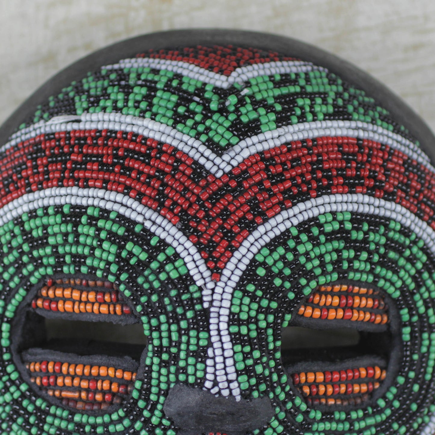 Tired Eyes African Wood Mask Beaded with Recycled Glass from Ghana