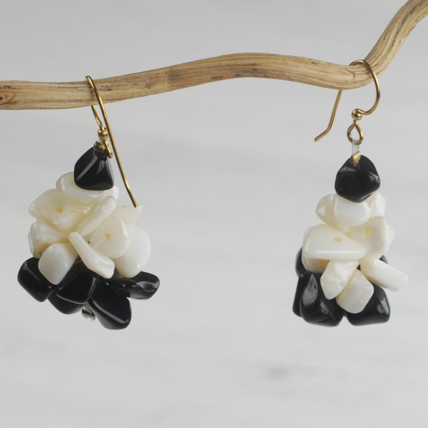 Magical Monochrome Black and Off-White Agate Cluster Earrings Handmade in Ghana