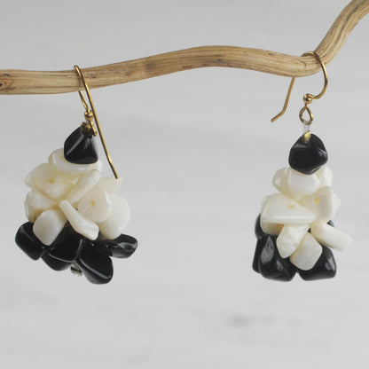 Magical Monochrome Black and Off-White Agate Cluster Earrings Handmade in Ghana