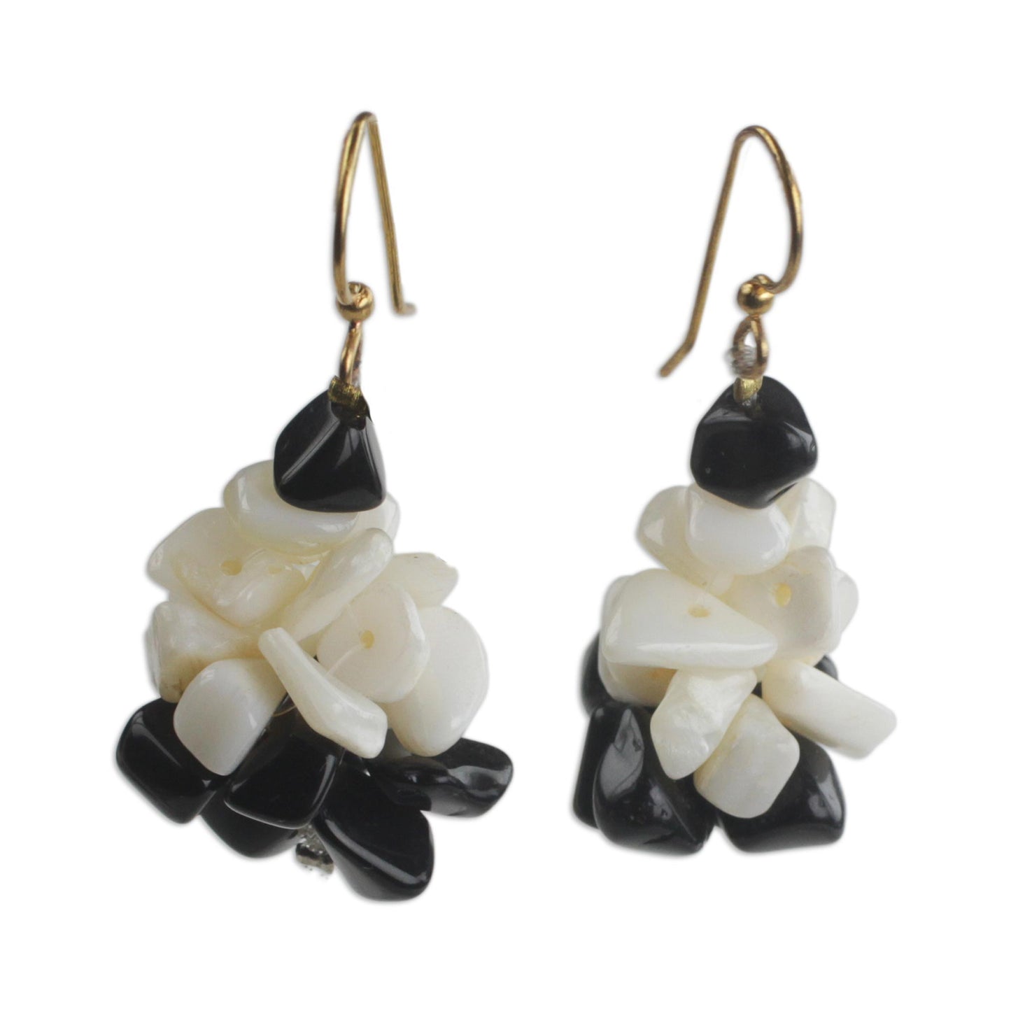 Magical Monochrome Black and Off-White Agate Cluster Earrings Handmade in Ghana