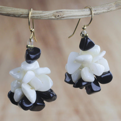 Magical Monochrome Black and Off-White Agate Cluster Earrings Handmade in Ghana