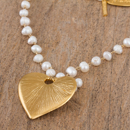 Heartfelt Glow Gold Plated Cultured Pearl Heart Necklace from Mexico