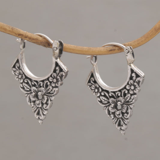 Floral Points Floral Pointed Sterling Silver Hoop Earrings from Bali