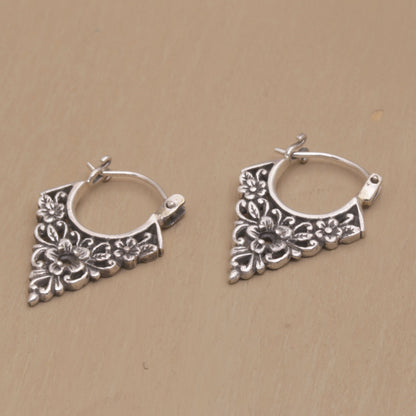 Floral Points Floral Pointed Sterling Silver Hoop Earrings from Bali