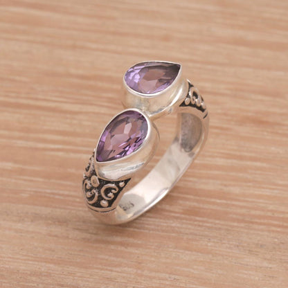 Temple Tears Teardrop Amethyst and Silver Cocktail Ring from Bali