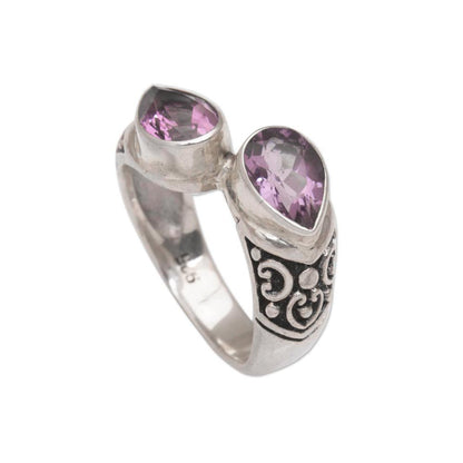 Temple Tears Teardrop Amethyst and Silver Cocktail Ring from Bali