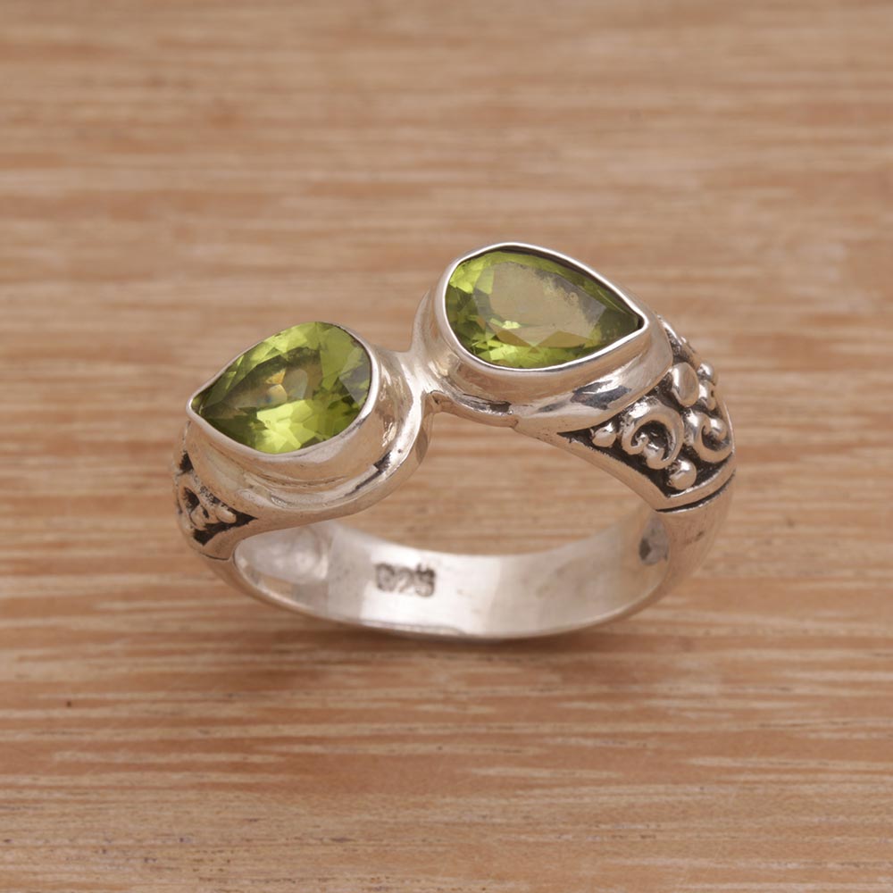 Temple Tears Teardrop Peridot and Silver Cocktail Ring from Bali