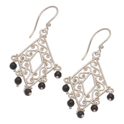 Temple Shower Handcrafted Diamond-Shaped Onyx Dangle Earrings from Bali