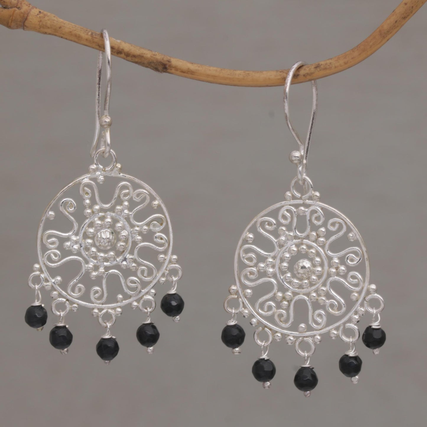 Dreamy Shower Handcrafted Onyx Chandelier Earrings from Bali