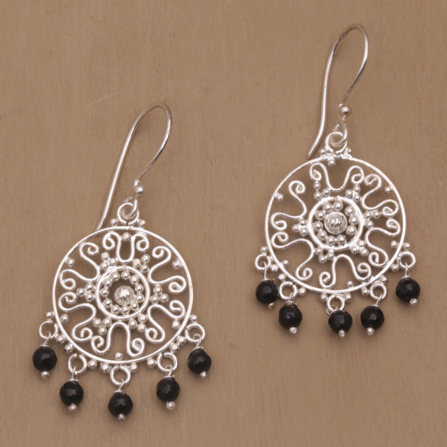 Dreamy Shower Handcrafted Onyx Chandelier Earrings from Bali