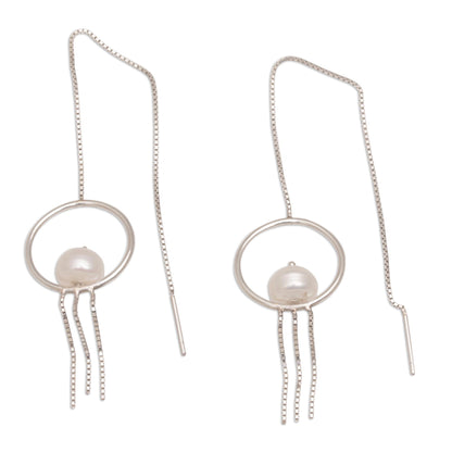 Moonlit Rain Pearl and Sterling Silver Threader Earrings from Bali