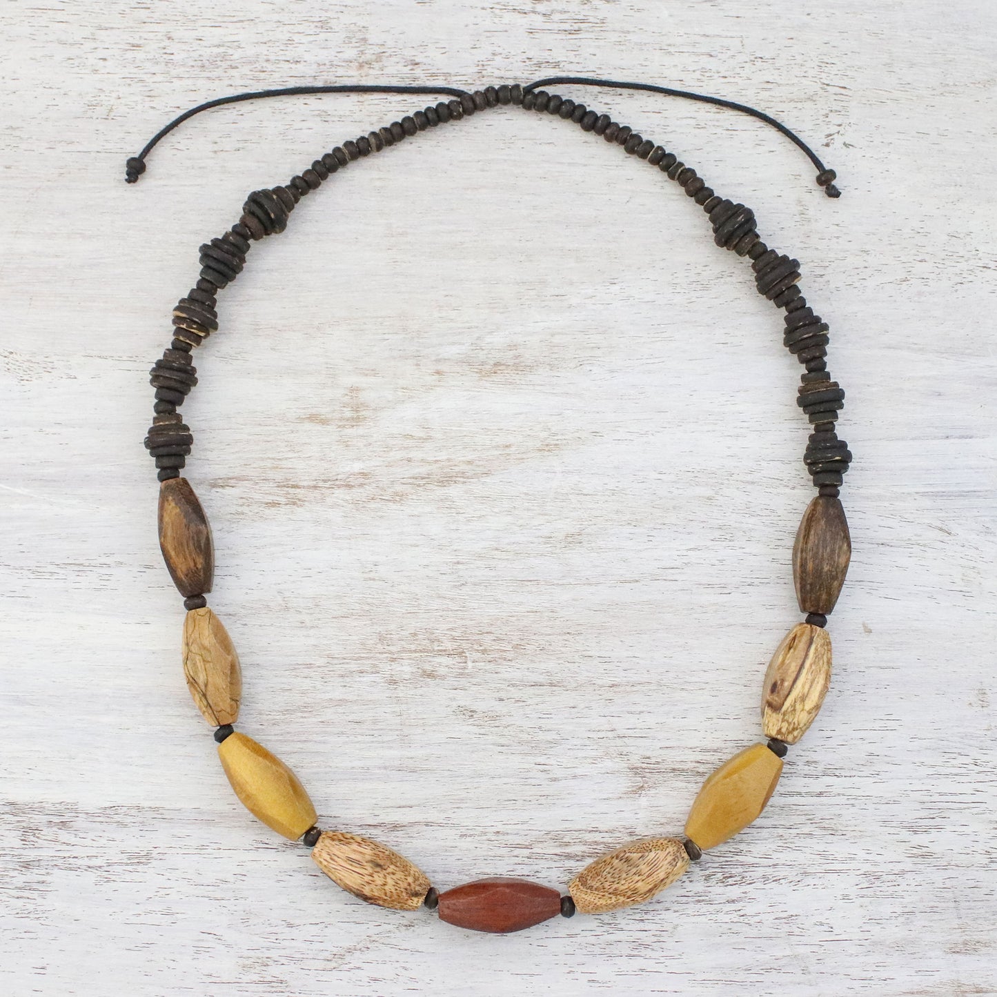 Adventure Lover Wood and Coconut Shell Long Necklace from Thailand