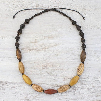 Adventure Lover Wood and Coconut Shell Long Necklace from Thailand