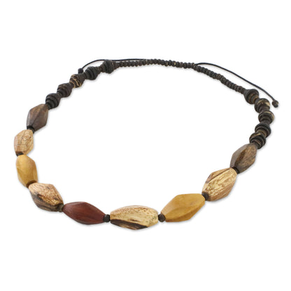 Adventure Lover Wood and Coconut Shell Long Necklace from Thailand