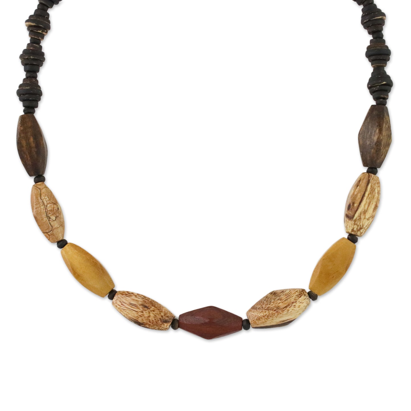 Adventure Lover Wood and Coconut Shell Long Necklace from Thailand