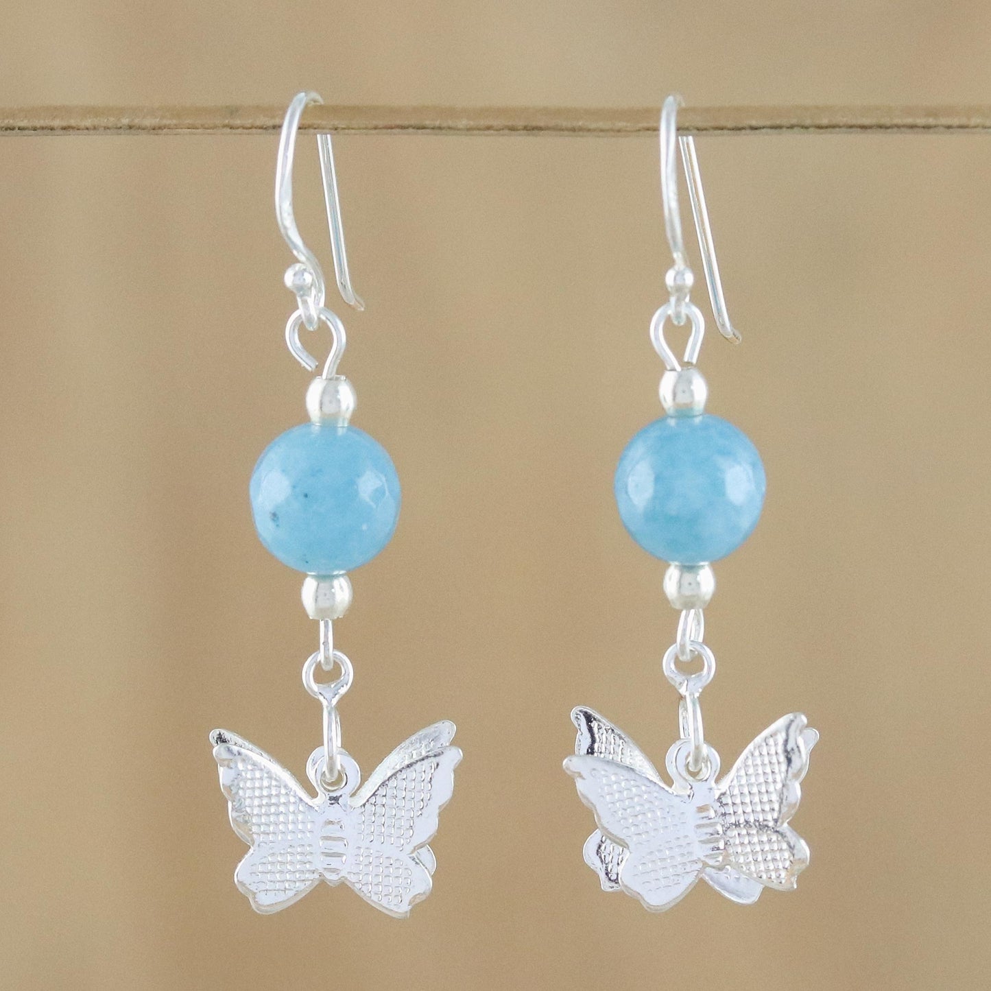 Butterfly Paradise Chalcedony and Sterling Silver Butterfly Dangle Earrings