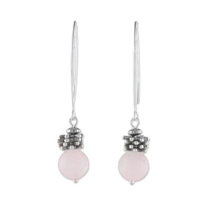 Spring Rose Handcrafted Rose Quartz and Karen Silver Dangle Earrings