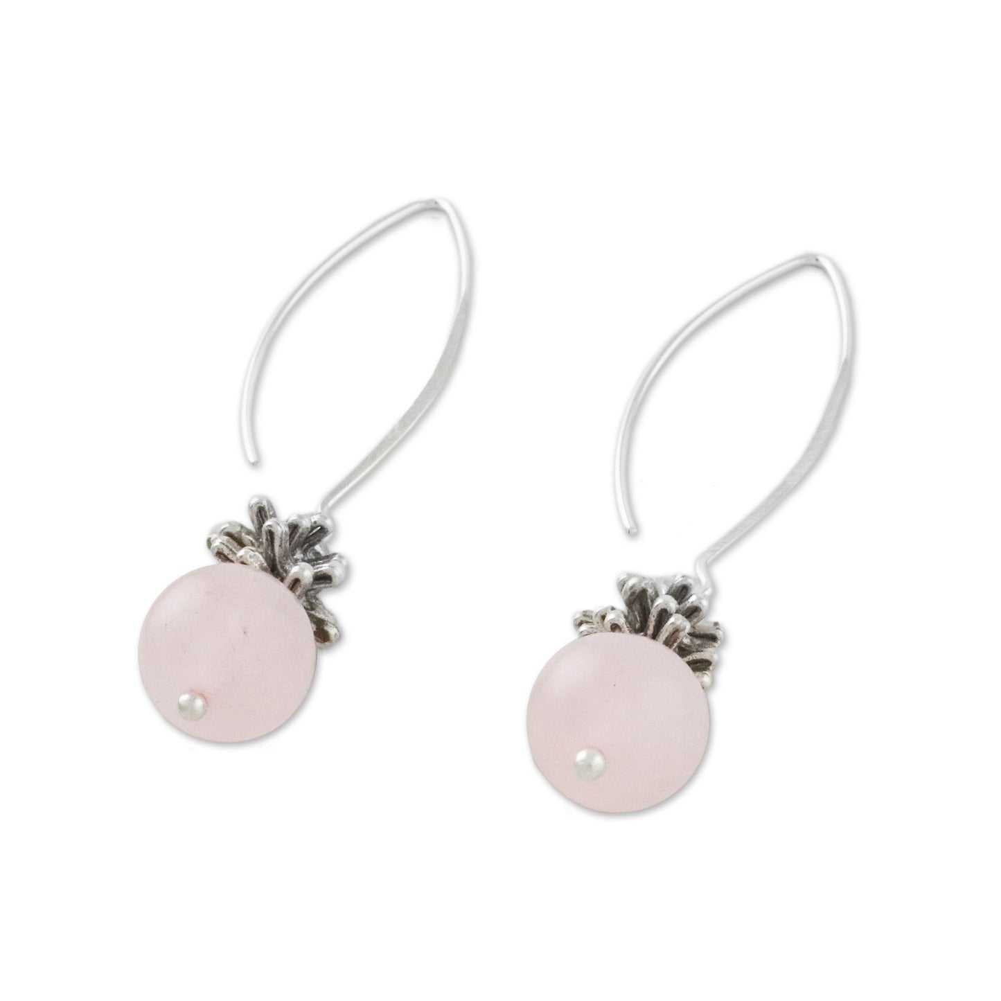 Spring Rose Handcrafted Rose Quartz and Karen Silver Dangle Earrings