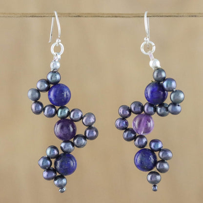 Dancing Gems in Blue Multi-Gemstone Dangle Earrings in Blue from Thailand