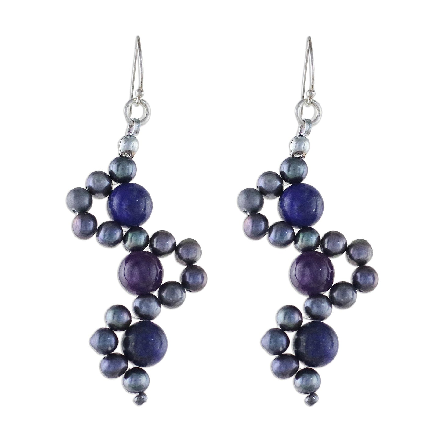 Dancing Gems in Blue Multi-Gemstone Dangle Earrings in Blue from Thailand