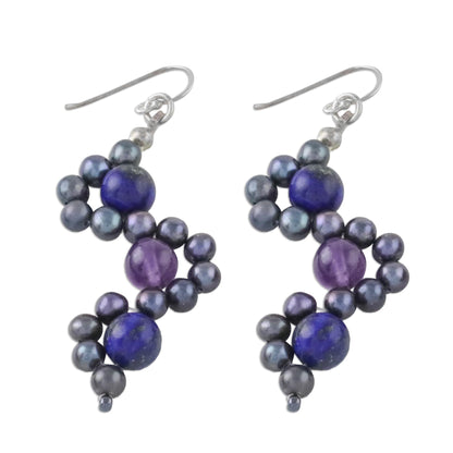 Dancing Gems in Blue Multi-Gemstone Dangle Earrings in Blue from Thailand