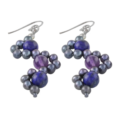 Dancing Gems in Blue Multi-Gemstone Dangle Earrings in Blue from Thailand