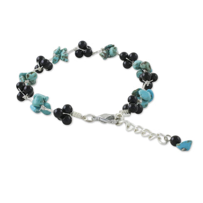 Chiang Mai Mist Artisan Crafted Bracelet with Onyx and Turquoise Beads