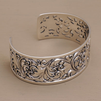 Undergrowth Detailed Sterling Silver Vine and Leaf Cuff Bracelet