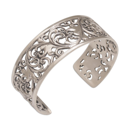 Undergrowth Detailed Sterling Silver Vine and Leaf Cuff Bracelet