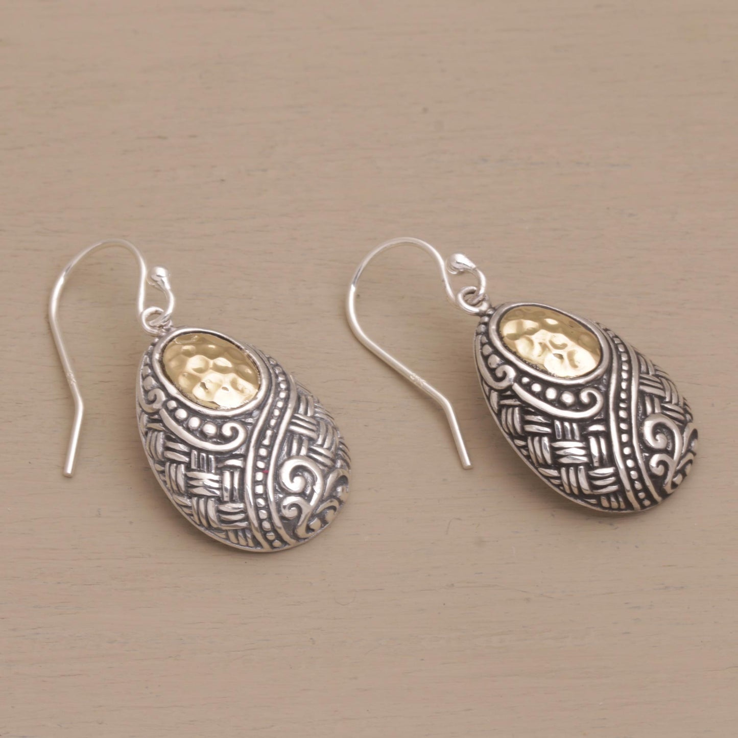 Infinite Sunshine Ornately Detailed 18k Gold and Sterling Silver Earrings