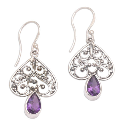 Regal Spades Amethyst and Sterling Silver Dangle Earrings from Bali